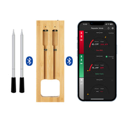 Kachen a Fritten Thermometer - WIFI mat Fritten APP - Repeater suergt fir eng laang Distanz tëscht dem Handy - Uewen, Grill oder Pan.